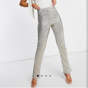 ASOS Design Jersey Sparkle Kick Flare Pant (Silver)
